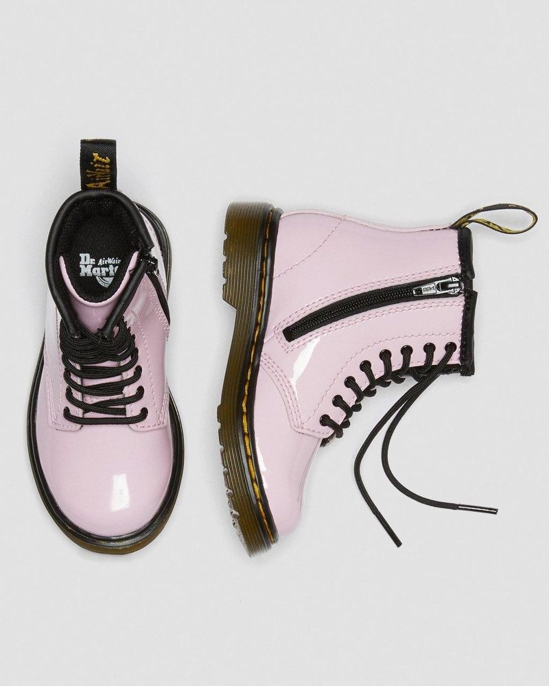 Pale Pink Dr Martens Toddler 1460 Patent Leather Lace Up Boots (Patent Leather) Boots | BA09-T5BM