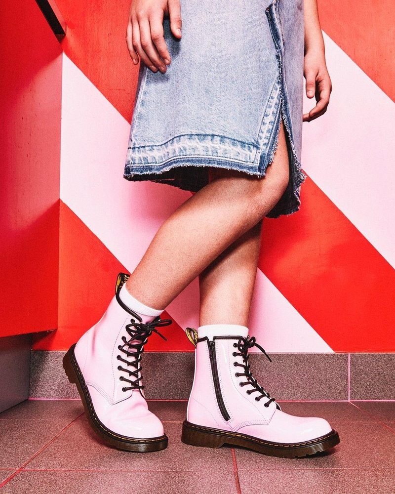 Pale Pink Dr Martens Youth 1460 Patent Leather Lace Up Boots (Patent Leather) Boots | AZ23-E2JC