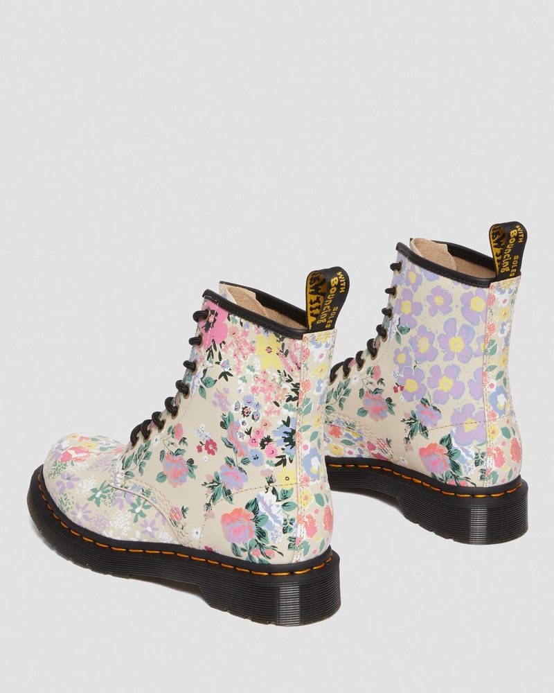 Parchment Beige Dr Martens 1460 Floral Mash Up Leather Lace Up Boots (Backhand) Boots | GS23-J3AV