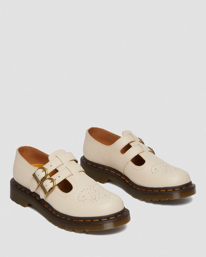 Parchment Beige Dr Martens 8065 Virginia Leather Mary Jane Shoes (Virginia) Shoes | RG26-Z5TT