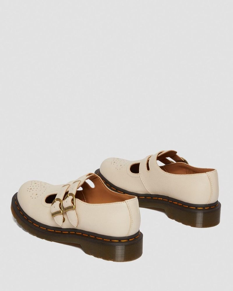 Parchment Beige Dr Martens 8065 Virginia Leather Mary Jane Shoes (Virginia) Shoes | RG26-Z5TT