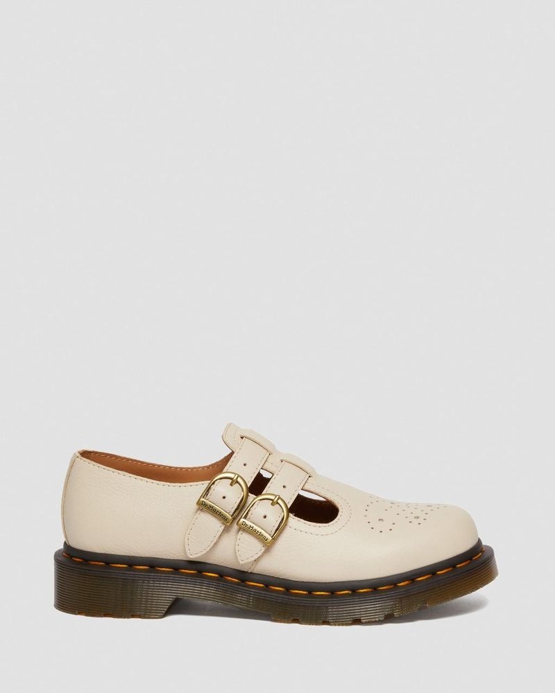 Parchment Beige Dr Martens 8065 Virginia Leather Mary Jane Shoes (Virginia) Shoes | RG26-Z5TT