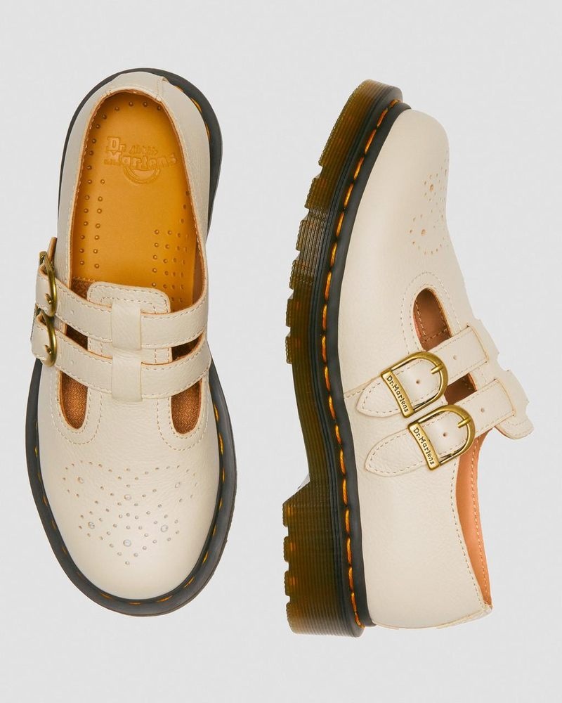 Parchment Beige Dr Martens 8065 Virginia Leather Mary Jane Shoes (Virginia) Shoes | RG26-Z5TT