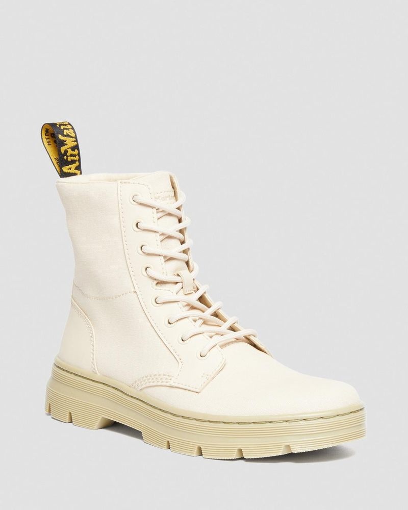 Parchment Beige Dr Martens Combs Canvas Casual Boots (Canvas+Milled Coated Leather) Boots | MB83-S3AT