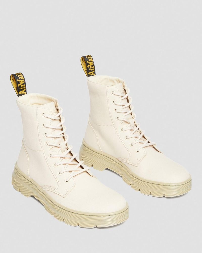 Parchment Beige Dr Martens Combs Canvas Casual Boots (Canvas+Milled Coated Leather) Boots | JV57-T7RF