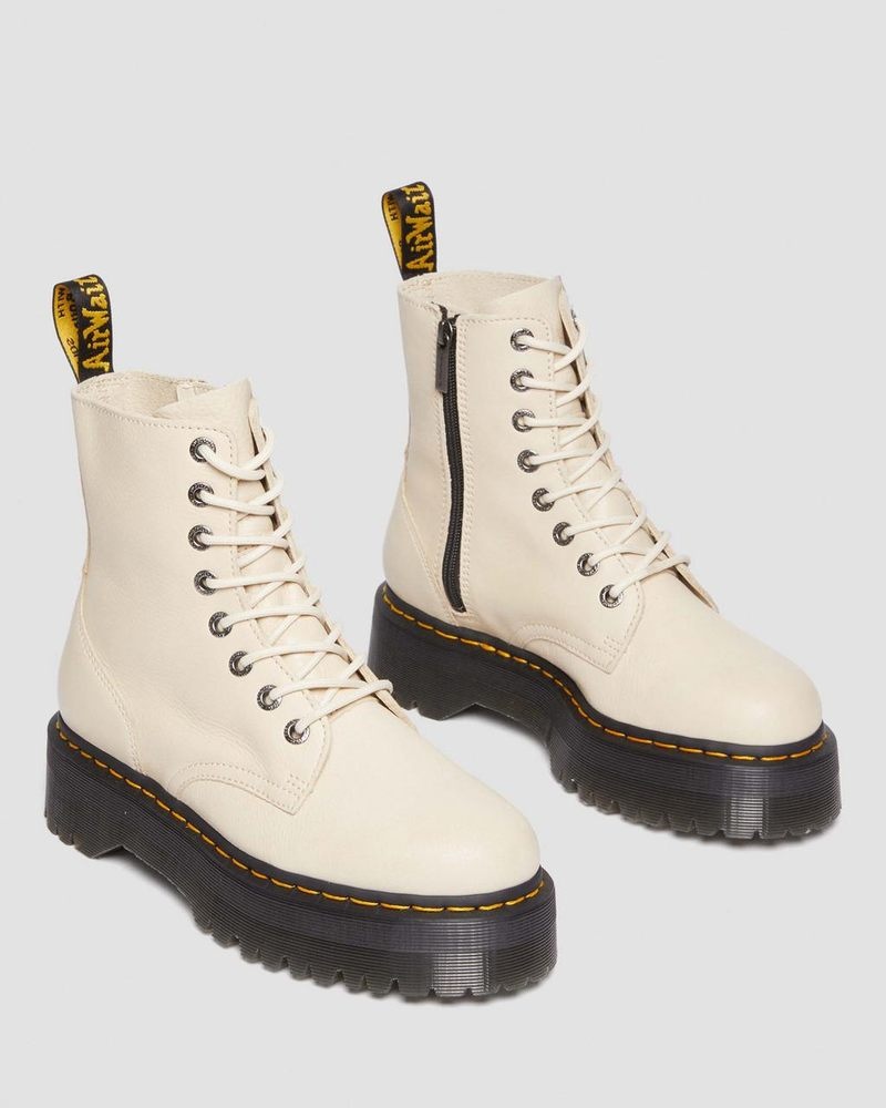 Parchment Beige Dr Martens Jadon III Boot Pisa Leather Platforms (Pisa) Platforms Boots | IQ98-J1OK