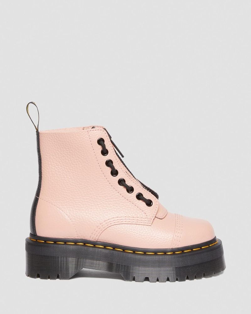 Peach Beige Dr Martens Sinclair Milled Nappa Leather Platform Boots (Milled Nappa) Platforms Boots | PQ74-V8VA