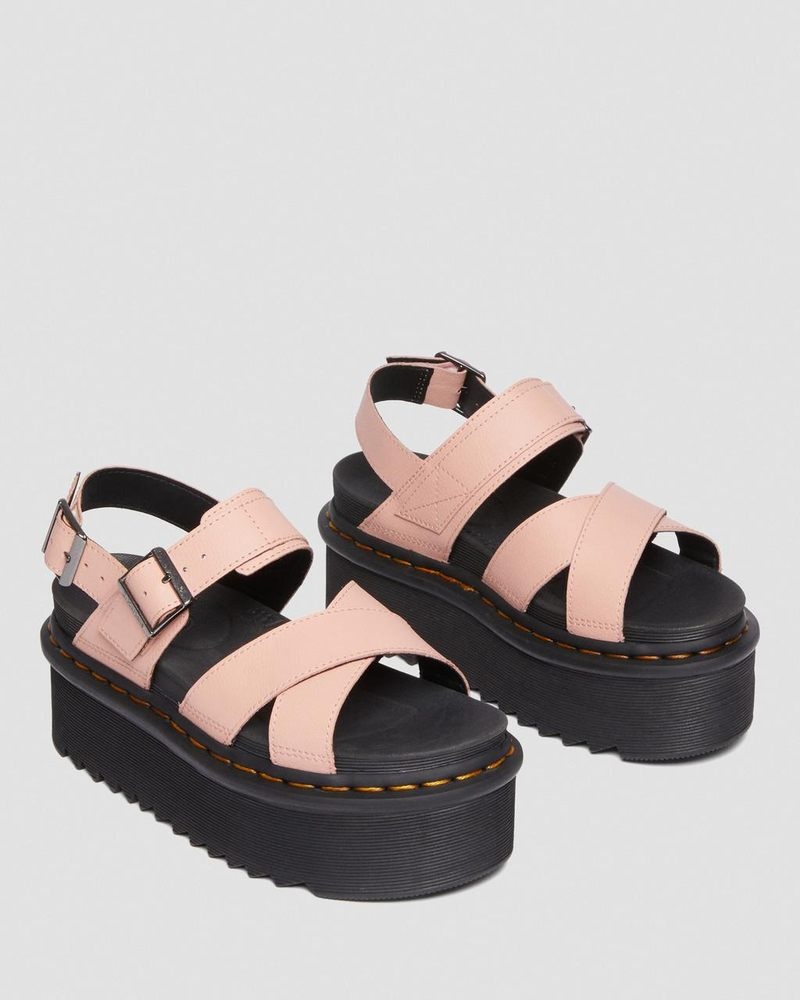 Peach Beige Dr Martens Voss II Athena Leather Strap Platform Sandals (Athena) Platforms Sandals | ZI82-L9CI