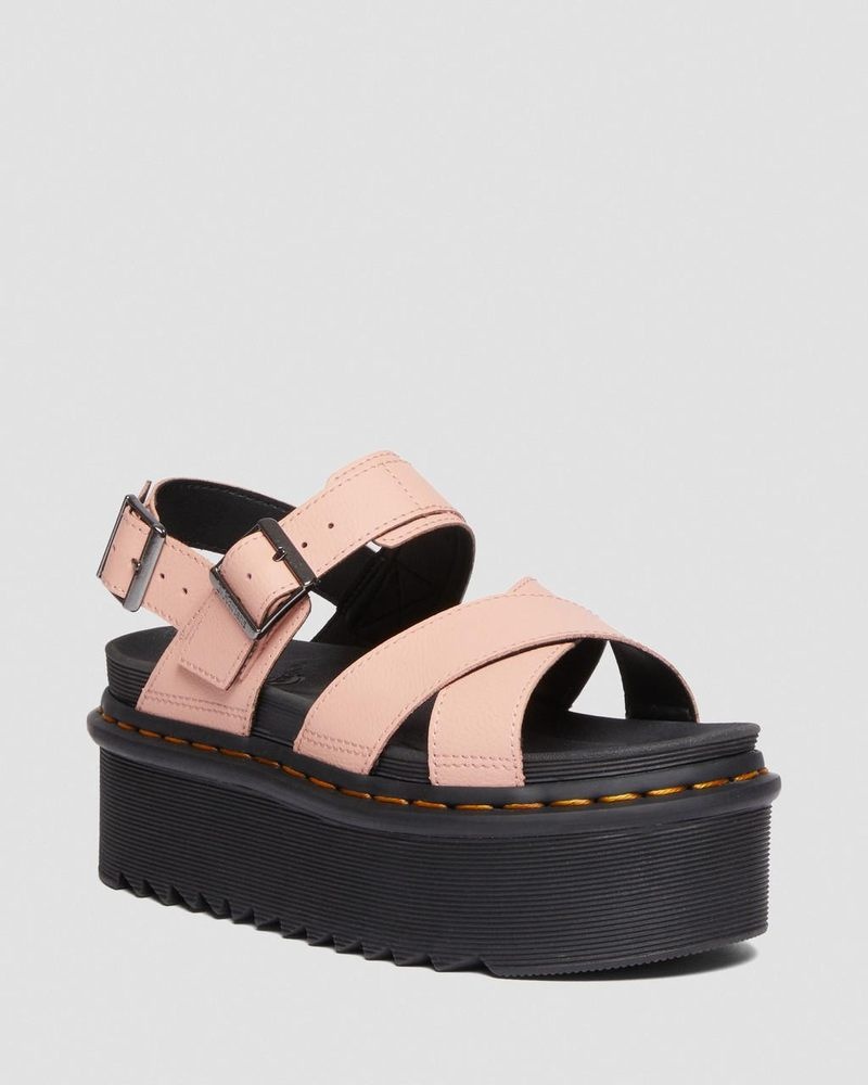 Peach Beige Dr Martens Voss II Athena Leather Strap Platform Sandals (Athena) Platforms Sandals | ZI82-L9CI