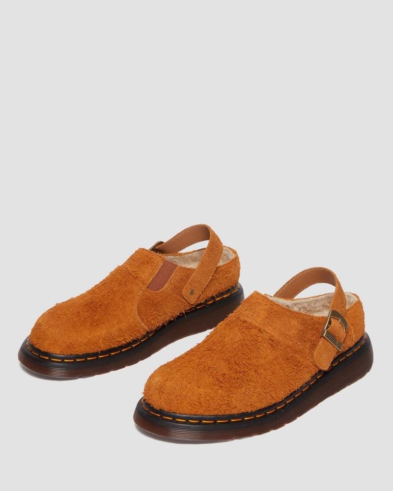 Pecan Brown Dr Martens Isham Faux Shearling Lined Suede Slingback Mules (Long Napped Suede) Sandals | MR09-K9XY