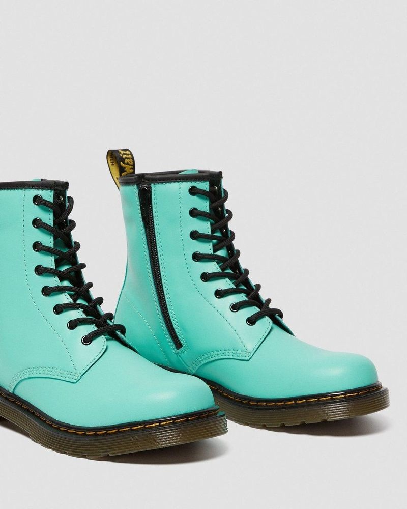 Peppermint Green Dr Martens Youth 1460 Leather Lace Up Boots (Romario) Boots | UR96-E6UU