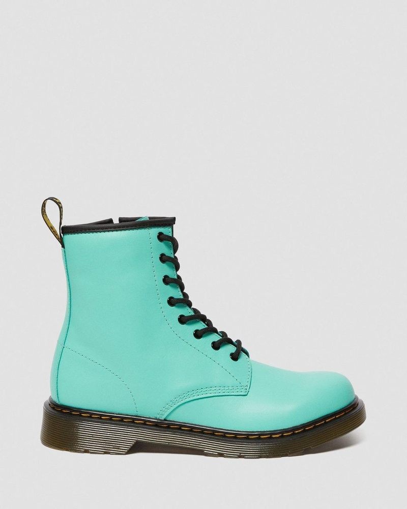 Peppermint Green Dr Martens Youth 1460 Leather Lace Up Boots (Romario) Boots | UR96-E6UU