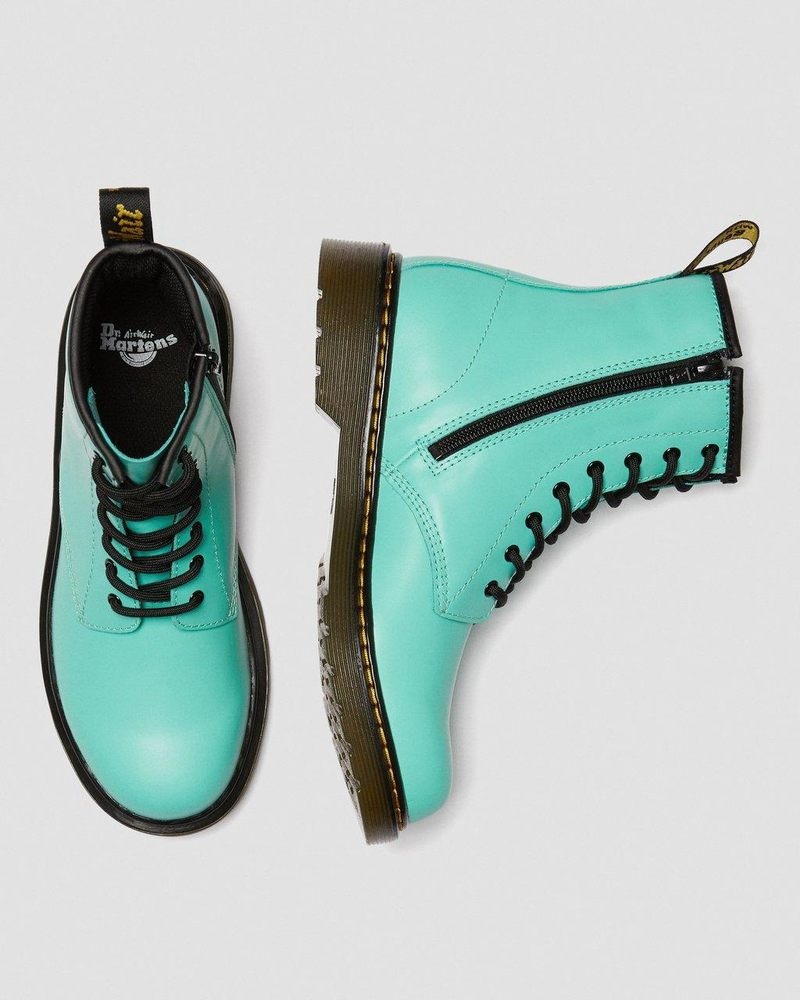 Peppermint Green Dr Martens Youth 1460 Leather Lace Up Boots (Romario) Boots | UR96-E6UU