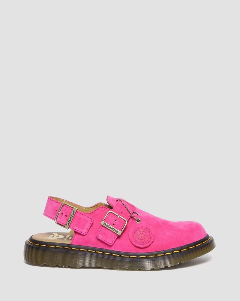 Pink Dr Martens Jorge Made in England Suede Slingback Mules (Repello Calf Suede (Gum Oil)) Sandals | CD92-Q5KA