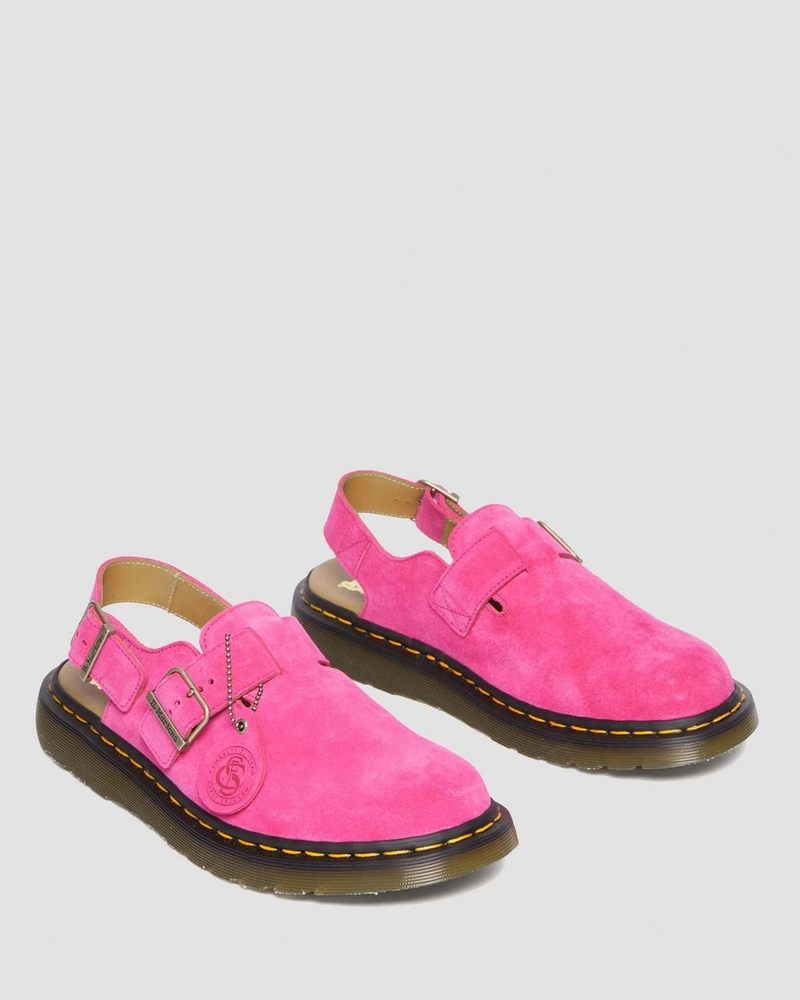 Pink Dr Martens Jorge Made in England Suede Slingback Mules (Repello Calf Suede (Gum Oil)) Sandals | IZ73-J6QR