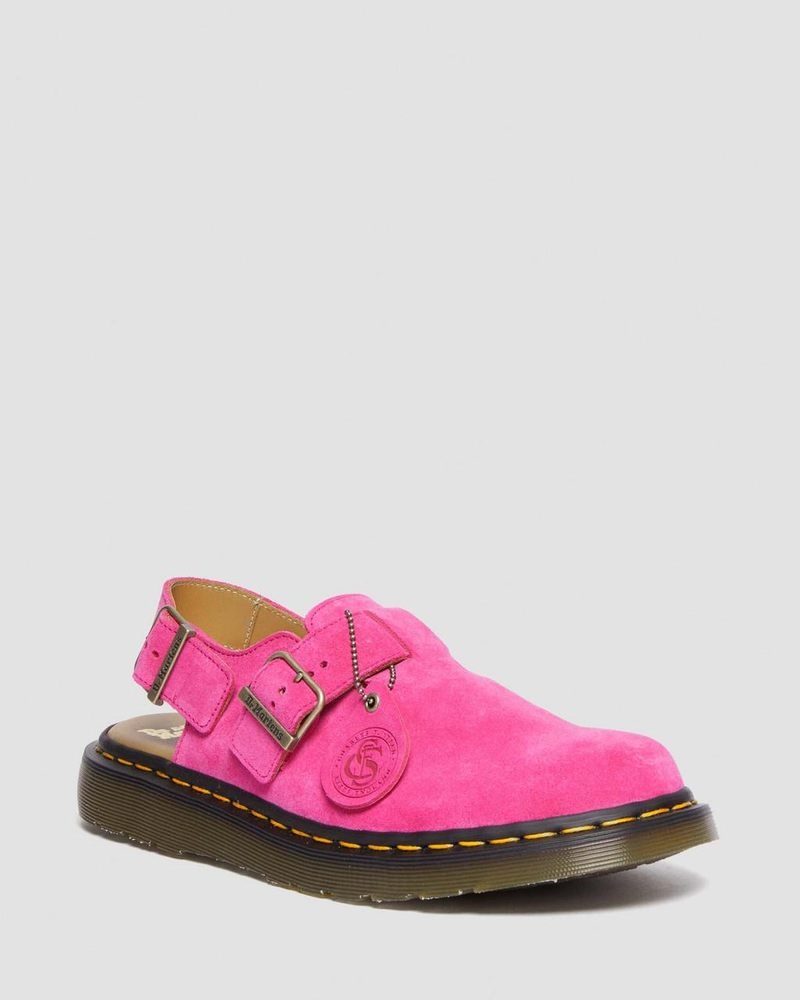 Pink Dr Martens Jorge Made in England Suede Slingback Mules (Repello Calf Suede (Gum Oil)) Sandals | IZ73-J6QR