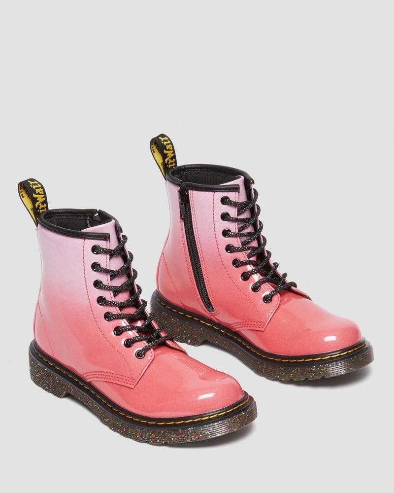 Pink Dr Martens Junior 1460 Gradient Glitter Leather Lace Up Boots Boots | WA02-K2YY