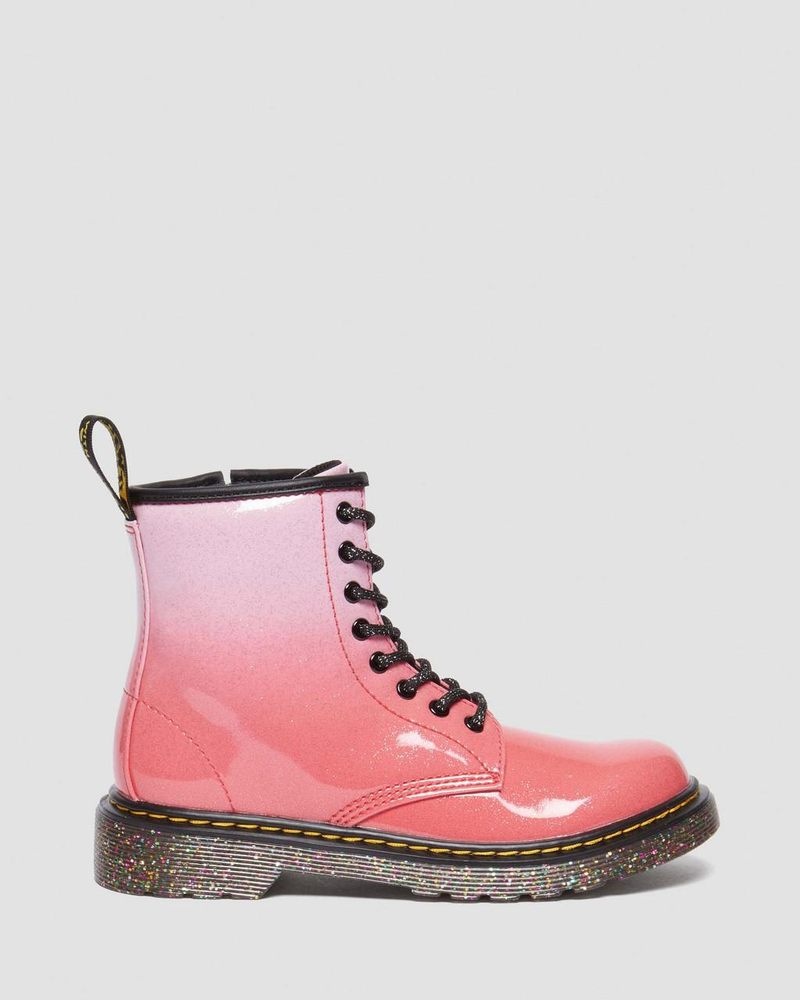 Pink Dr Martens Junior 1460 Gradient Glitter Leather Lace Up Boots Boots | WA02-K2YY