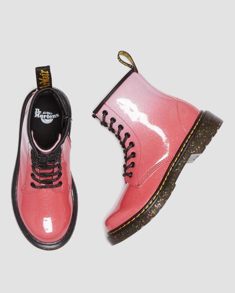 Pink Dr Martens Junior 1460 Gradient Glitter Leather Lace Up Boots Boots | WA02-K2YY