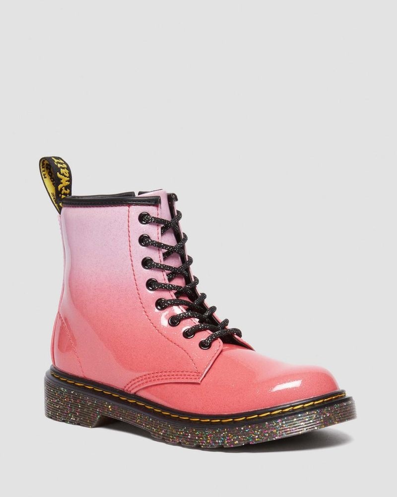 Pink Dr Martens Junior 1460 Gradient Glitter Leather Lace Up Boots Boots | WA02-K2YY