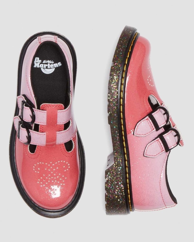 Pink Dr Martens Junior 8065 Gradient Glitter Leather Mary Jane Shoes Shoes | VL58-C1JV