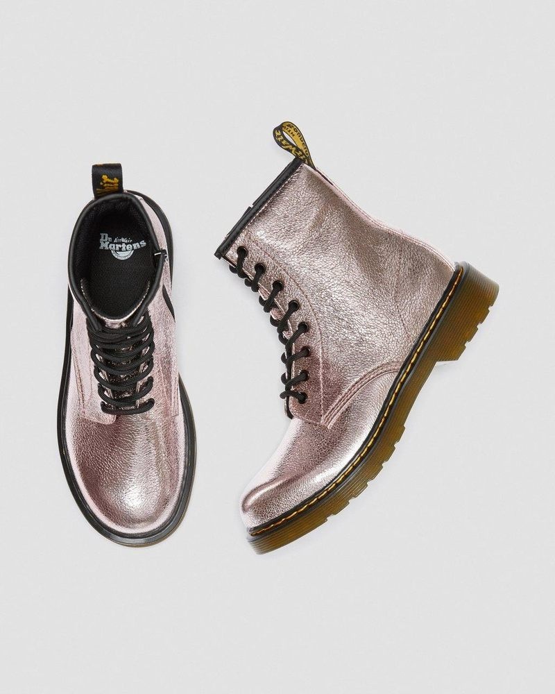 Pink Dr Martens Youth 1460 Crinkle Metallic Lace Up Boots (Disco Crinkle) Boots | LM34-J5HY