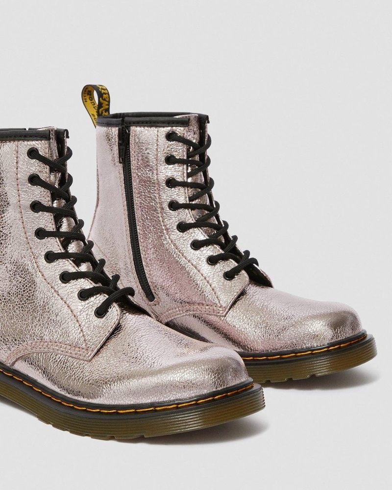 Pink Dr Martens Youth 1460 Crinkle Metallic Lace Up Boots (Disco Crinkle) Boots | LM34-J5HY