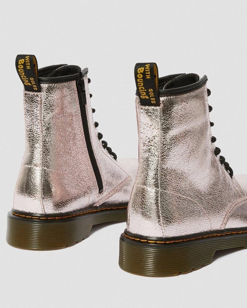 Pink Dr Martens Youth 1460 Crinkle Metallic Lace Up Boots (Disco Crinkle) Boots | LM34-J5HY