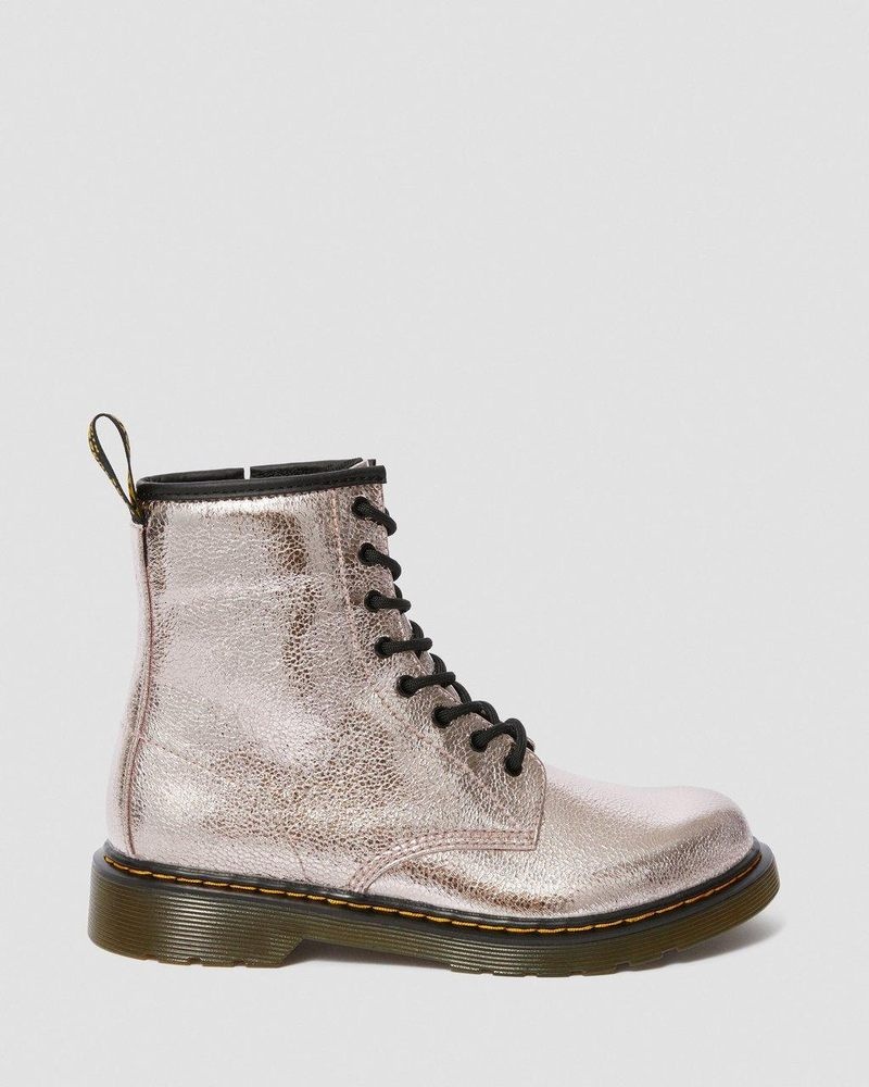 Pink Dr Martens Youth 1460 Crinkle Metallic Lace Up Boots (Disco Crinkle) Boots | LM34-J5HY