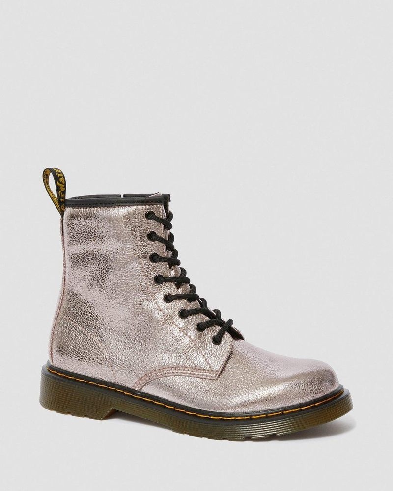 Pink Dr Martens Youth 1460 Crinkle Metallic Lace Up Boots (Disco Crinkle) Boots | LM34-J5HY