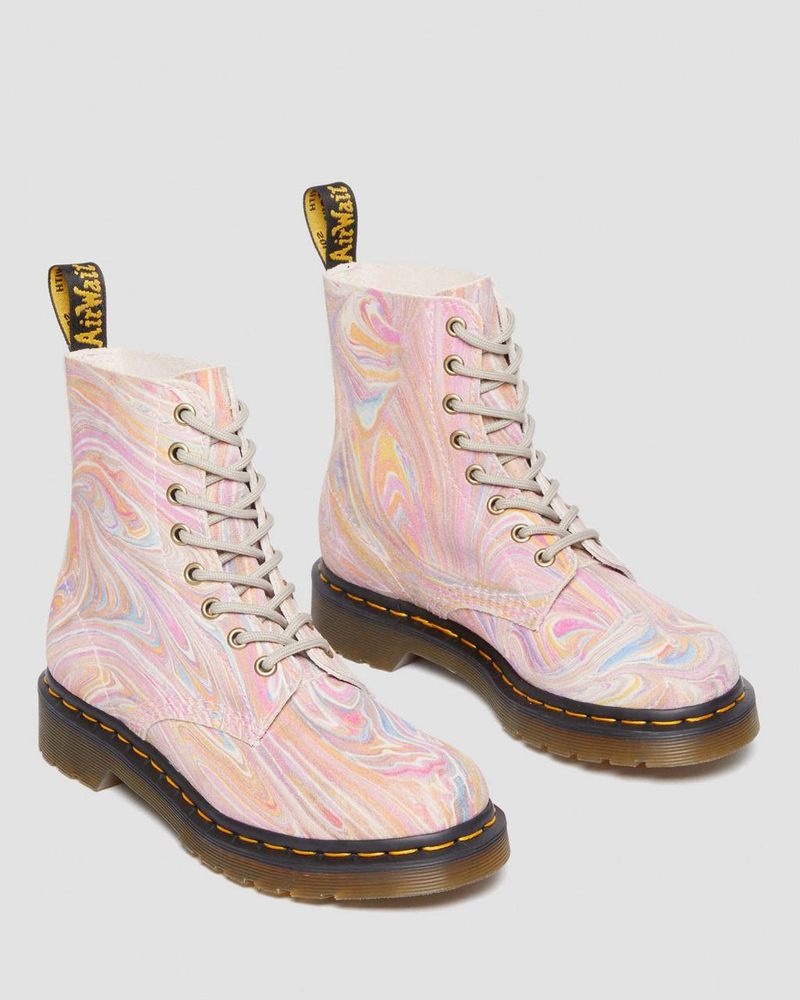 Pink / Orange Dr Martens 1460 Pascal Marbled Suede Lace Up Boots (Marbled Suede) Boots | DF72-T1IW