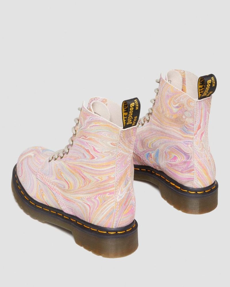 Pink / Orange Dr Martens 1460 Pascal Marbled Suede Lace Up Boots (Marbled Suede) Boots | DF72-T1IW