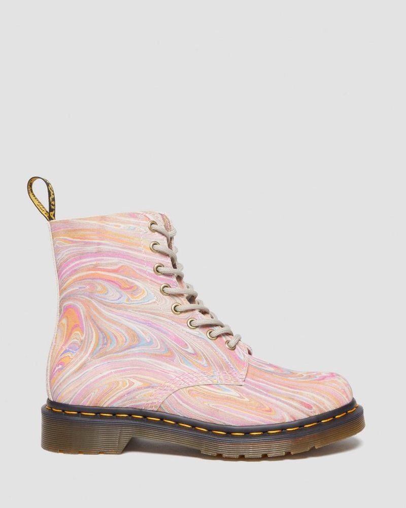 Pink / Orange Dr Martens 1460 Pascal Marbled Suede Lace Up Boots (Marbled Suede) Boots | DF72-T1IW