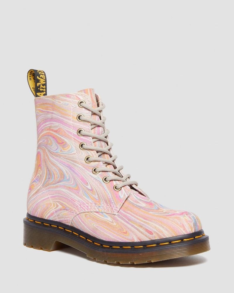 Pink / Orange Dr Martens 1460 Pascal Marbled Suede Lace Up Boots (Marbled Suede) Boots | DF72-T1IW