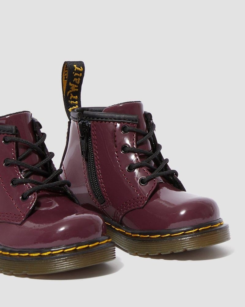 Plum Dr Martens Infant 1460 Patent Leather Lace Up Boots (Patent Leather) Boots | SI59-W6HJ