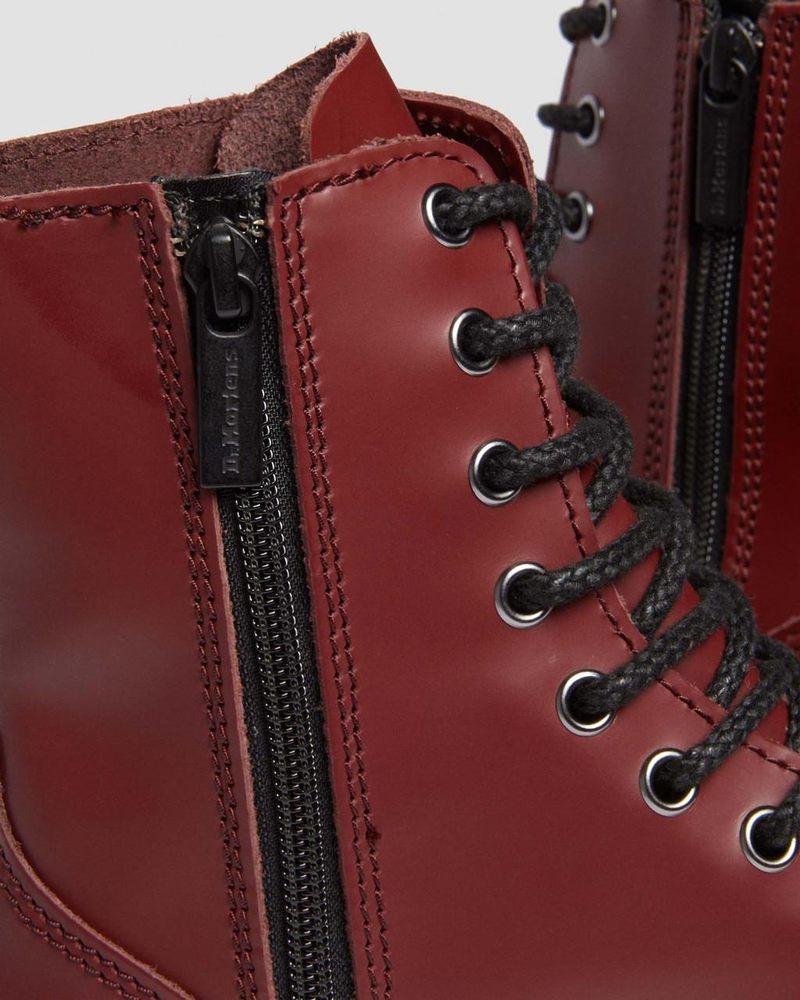 Red Dr Martens Jadon Boot Smooth Leather Platforms (Polished Smooth) Platforms Boots | QD03-Y1JA