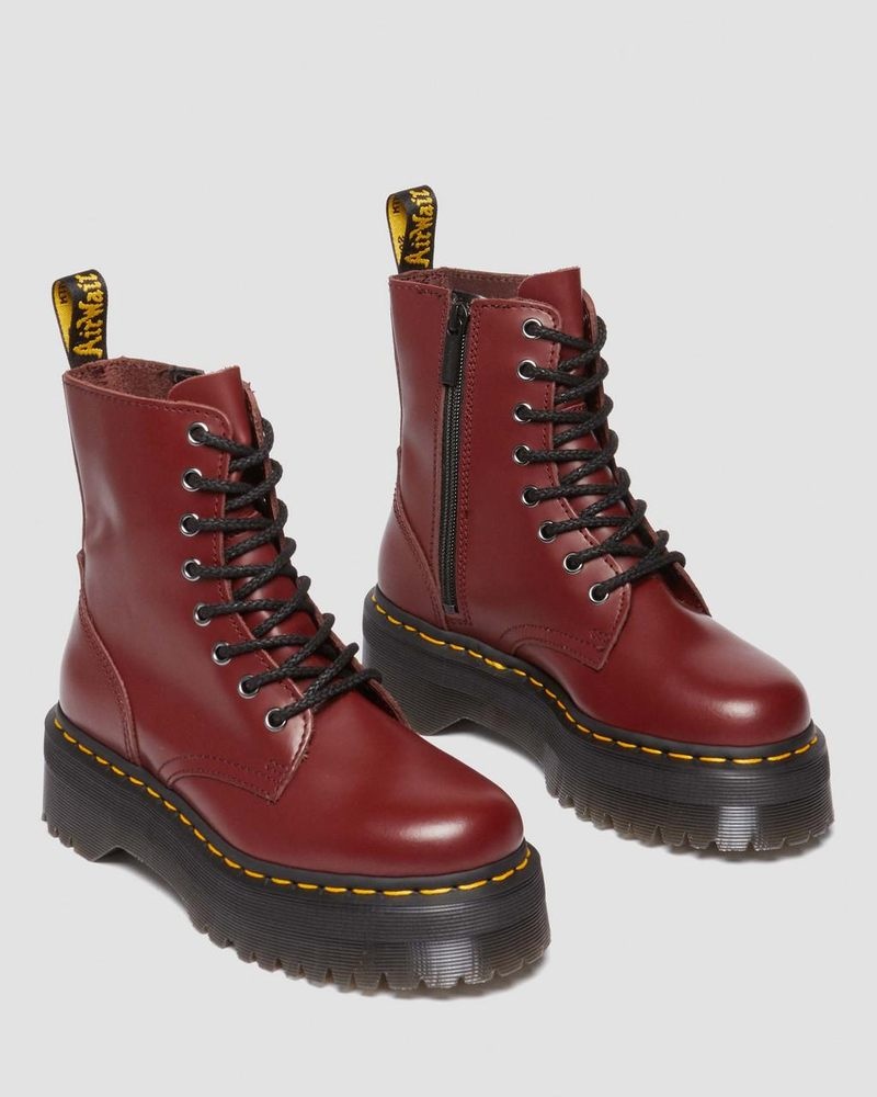 Red Dr Martens Jadon Boot Smooth Leather Platforms (Polished Smooth) Platforms Boots | QD03-Y1JA