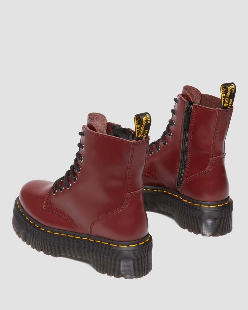 Red Dr Martens Jadon Boot Smooth Leather Platforms (Polished Smooth) Platforms Boots | QD03-Y1JA