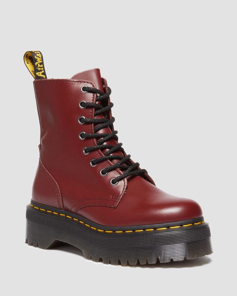 Red Dr Martens Jadon Boot Smooth Leather Platforms (Polished Smooth) Platforms Boots | QD03-Y1JA