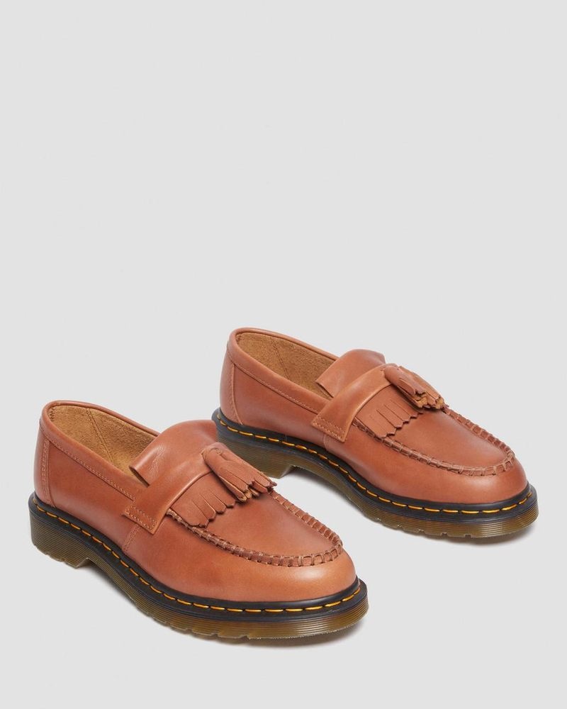 Saddle Tan Dr Martens Adrian Carrara Leather Tassel Loafers (Carrara) Shoes | EA80-C1WX