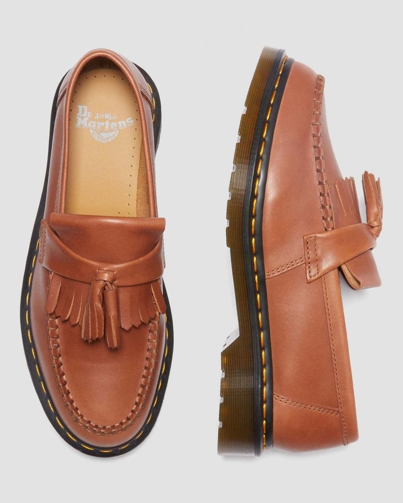 Saddle Tan Dr Martens Adrian Carrara Leather Tassel Loafers (Carrara) Shoes | EA80-C1WX