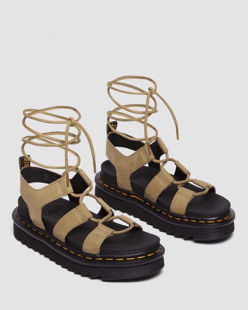 Savannah Tan Dr Martens Nartilla Tumbled Nubuck Leather Gladiator Sandals (Tumbled Nubuck) Platforms Sandals | SD90-T6RC