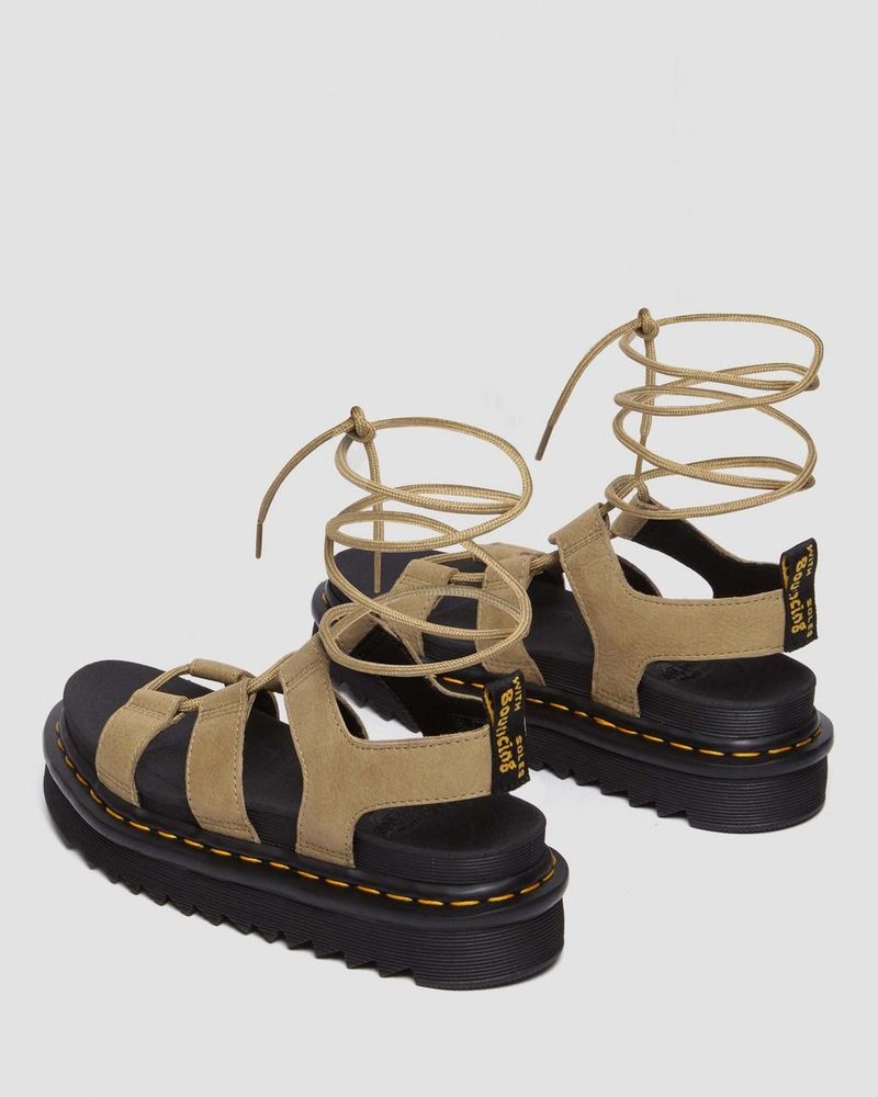 Savannah Tan Dr Martens Nartilla Tumbled Nubuck Leather Gladiator Sandals (Tumbled Nubuck) Platforms Sandals | SD90-T6RC