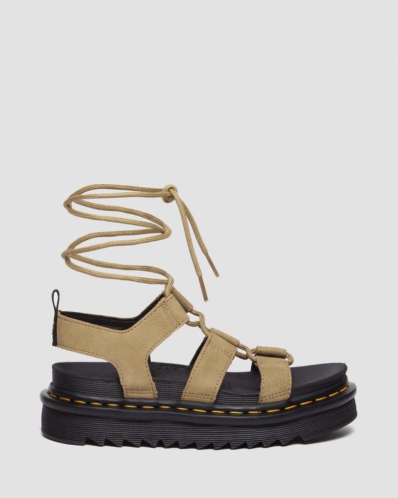 Savannah Tan Dr Martens Nartilla Tumbled Nubuck Leather Gladiator Sandals (Tumbled Nubuck) Platforms Sandals | SD90-T6RC