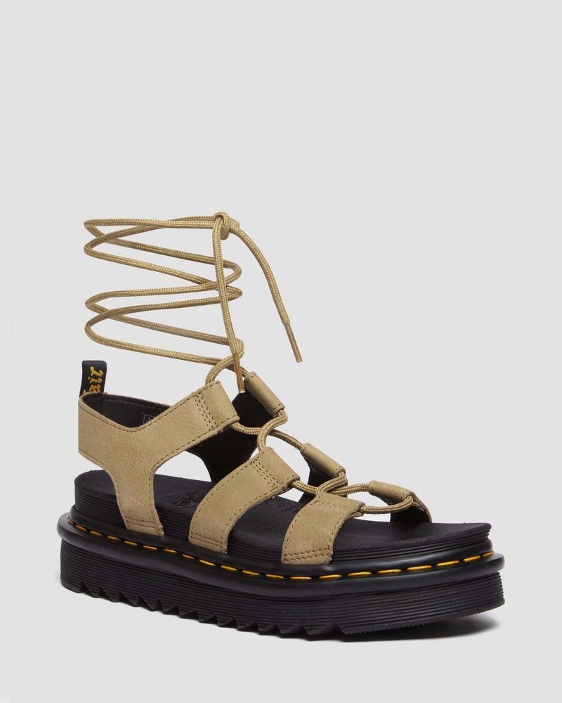 Savannah Tan Dr Martens Nartilla Tumbled Nubuck Leather Gladiator Sandals (Tumbled Nubuck) Platforms Sandals | SD90-T6RC