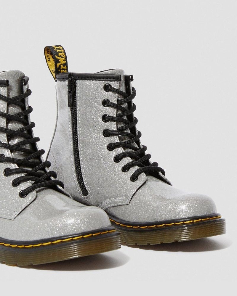 Silver Dr Martens Junior 1460 Glitter Lace Up Boots (Coated Glitter) Shoes | VB15-A7OE