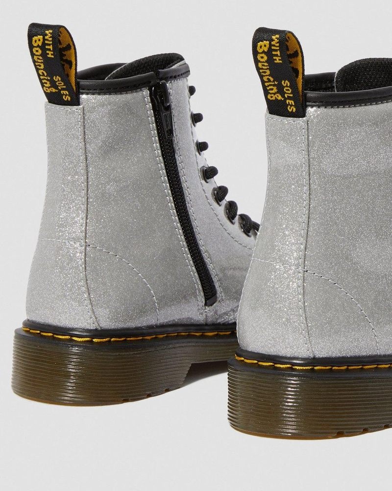 Silver Dr Martens Junior 1460 Glitter Lace Up Boots (Coated Glitter) Shoes | VB15-A7OE