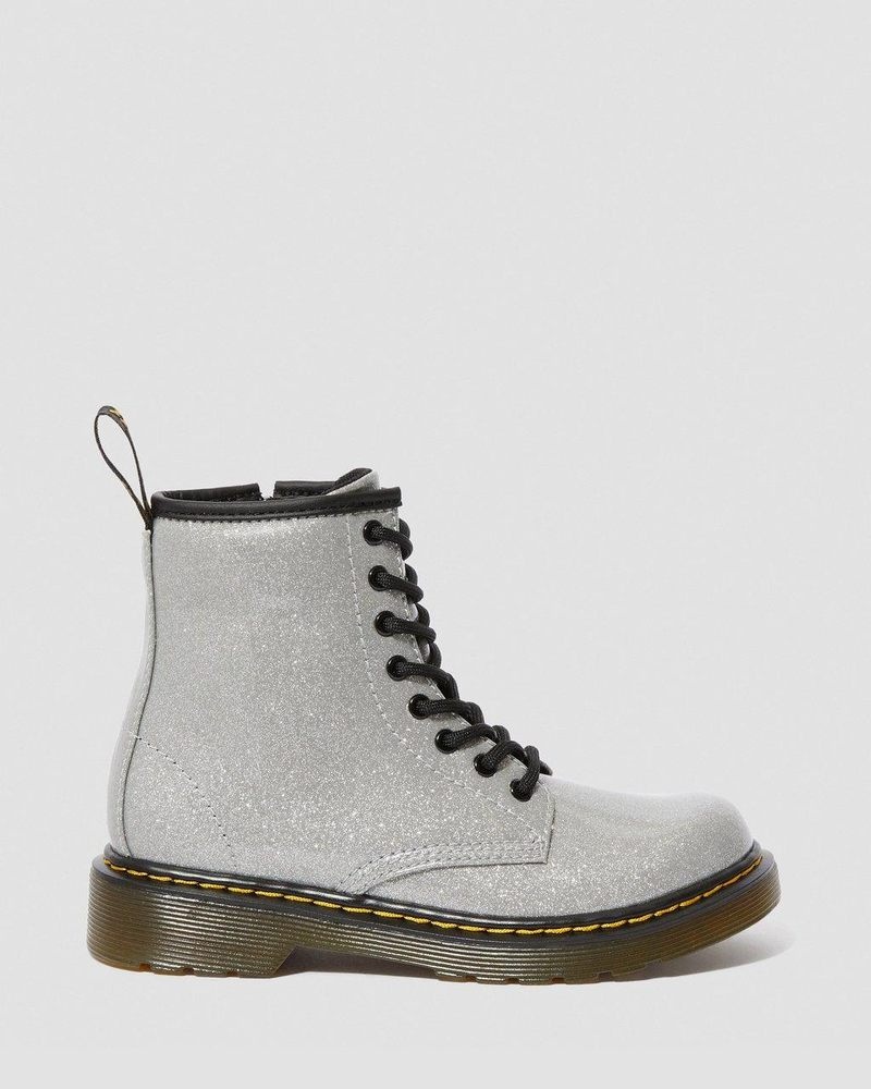 Silver Dr Martens Junior 1460 Glitter Lace Up Boots (Coated Glitter) Shoes | VB15-A7OE