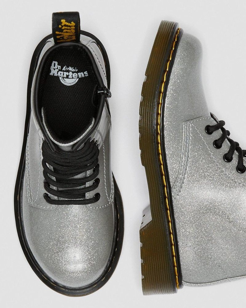 Silver Dr Martens Junior 1460 Glitter Lace Up Boots (Coated Glitter) Shoes | VB15-A7OE