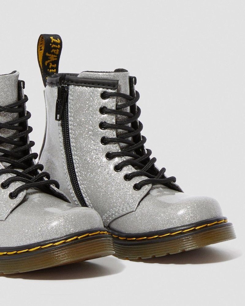 Silver Dr Martens Toddler 1460 Glitter Lace Up Boots (Coated Glitter) Boots | FY50-S5QH